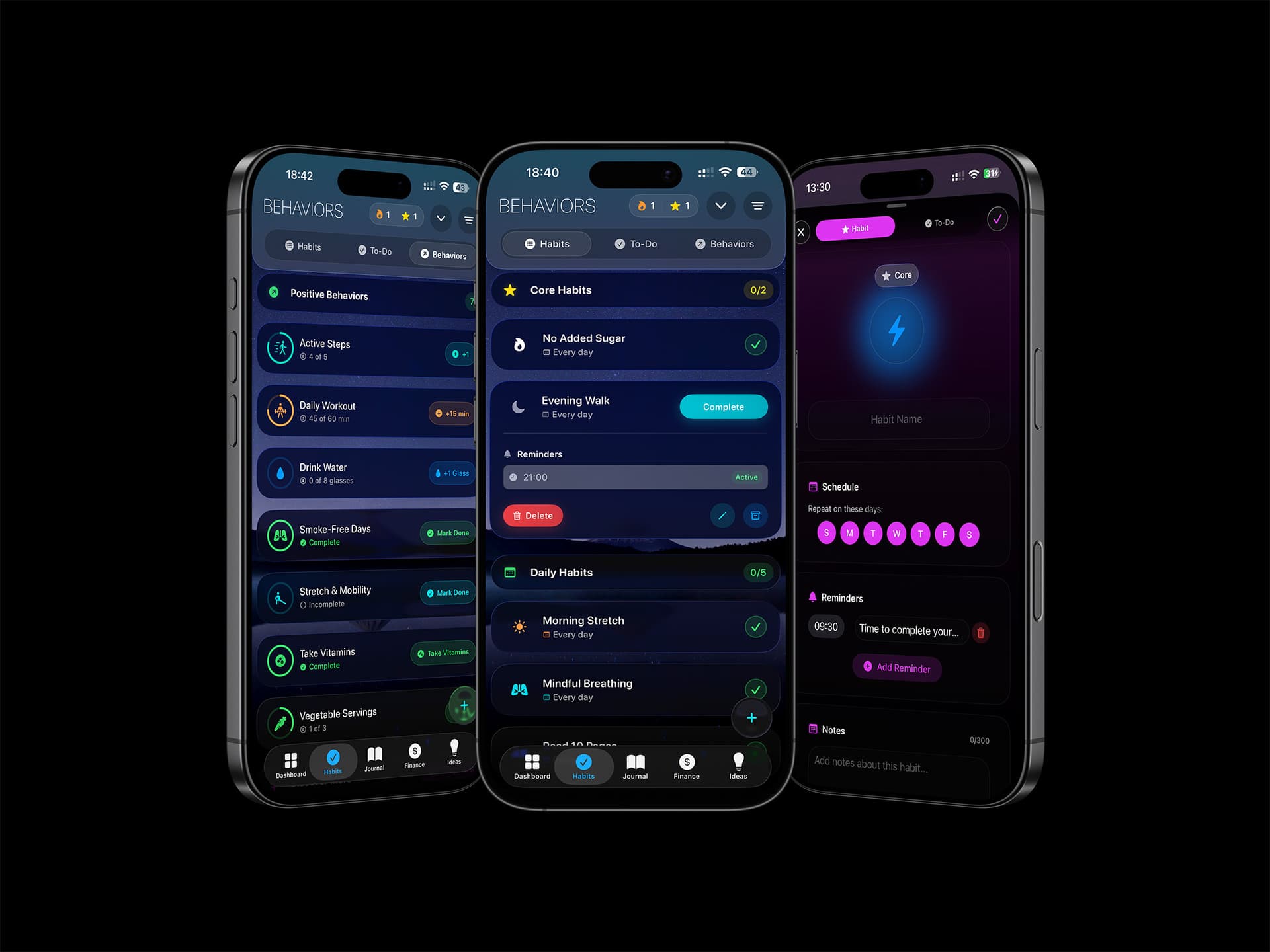 Xified habits: core habits, reminders and a habit detail
