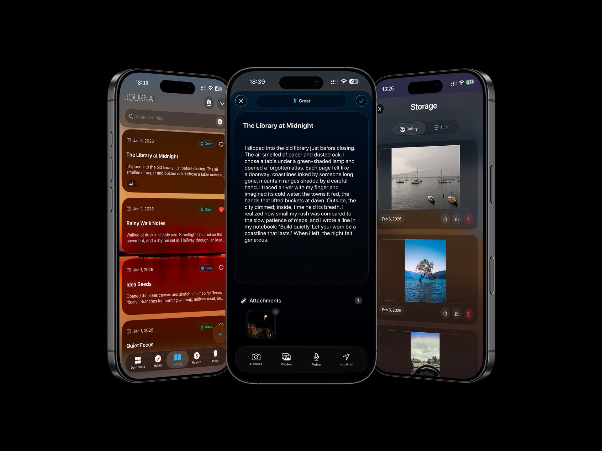 Xified journal: entries, an open entry and the attachment storage
